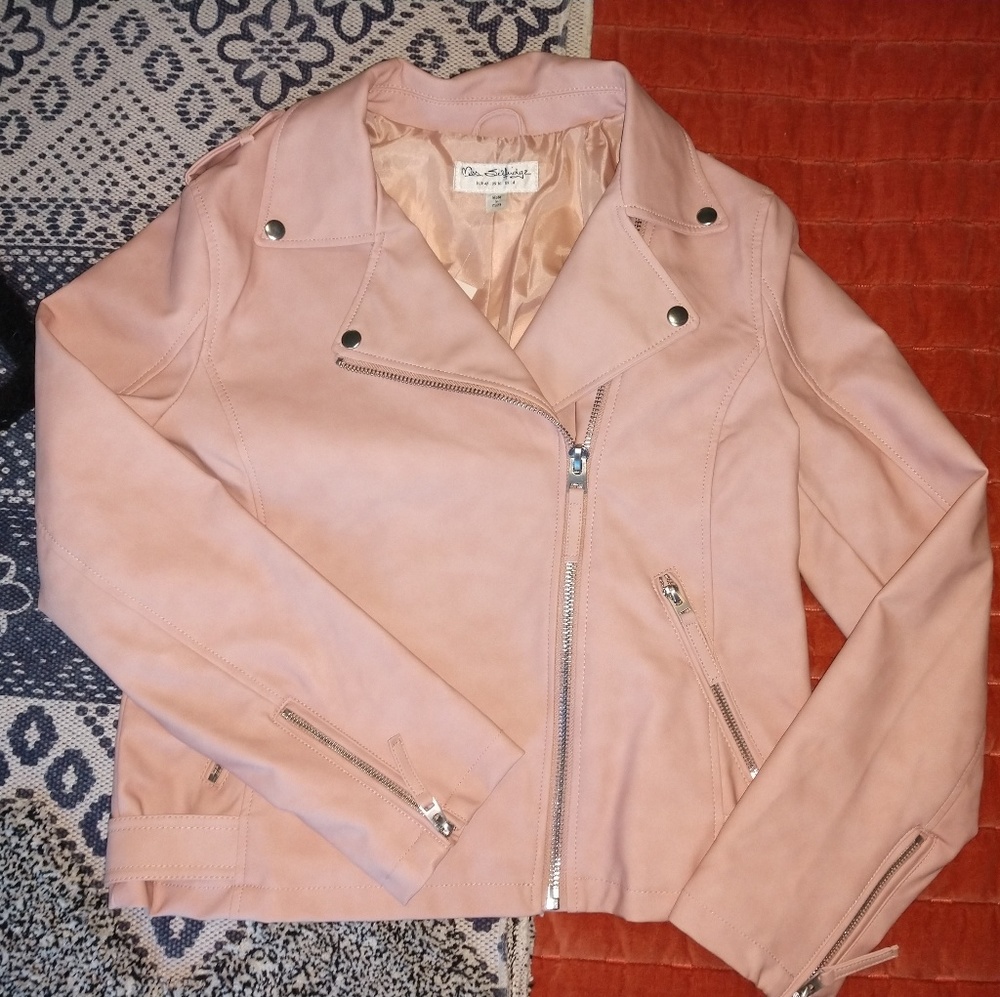 Pink Faux Leather Moto Jacket